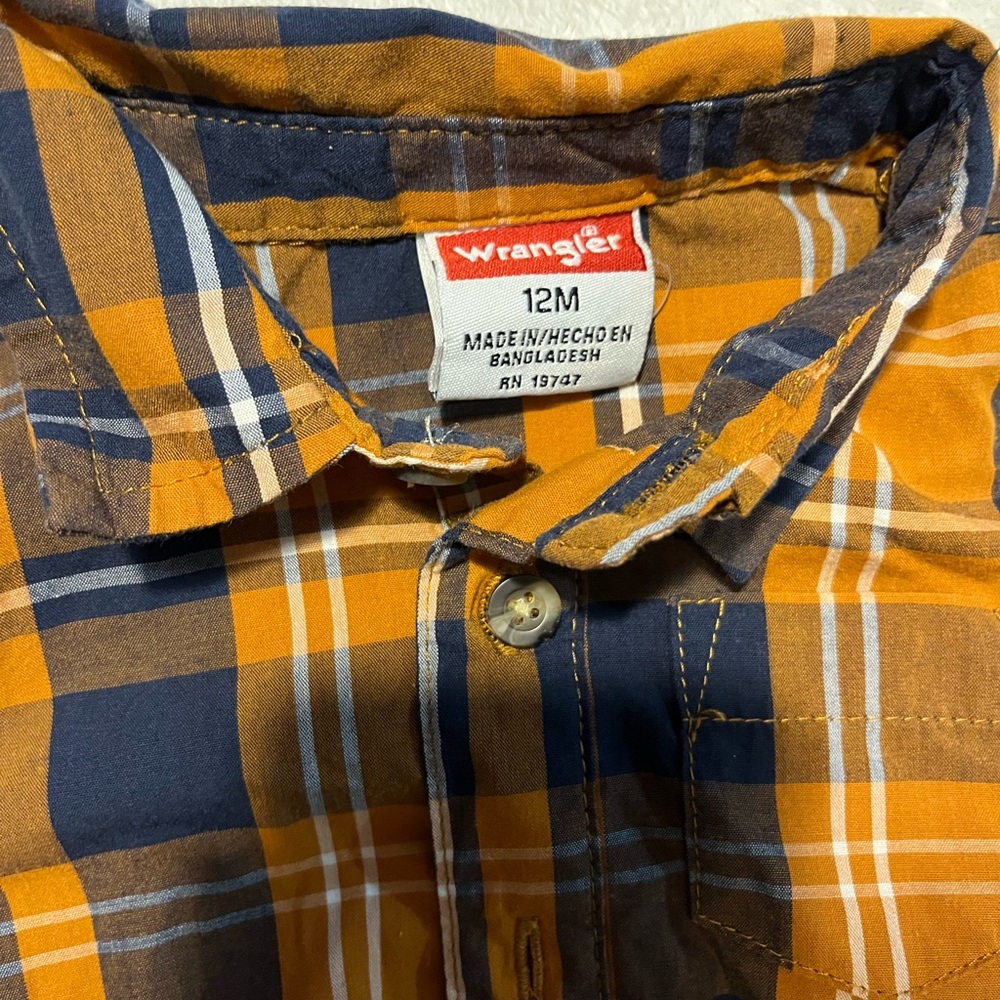 Wrangler Vibrant Orange and Blue Button Down Shirt - Picture 2 of 6